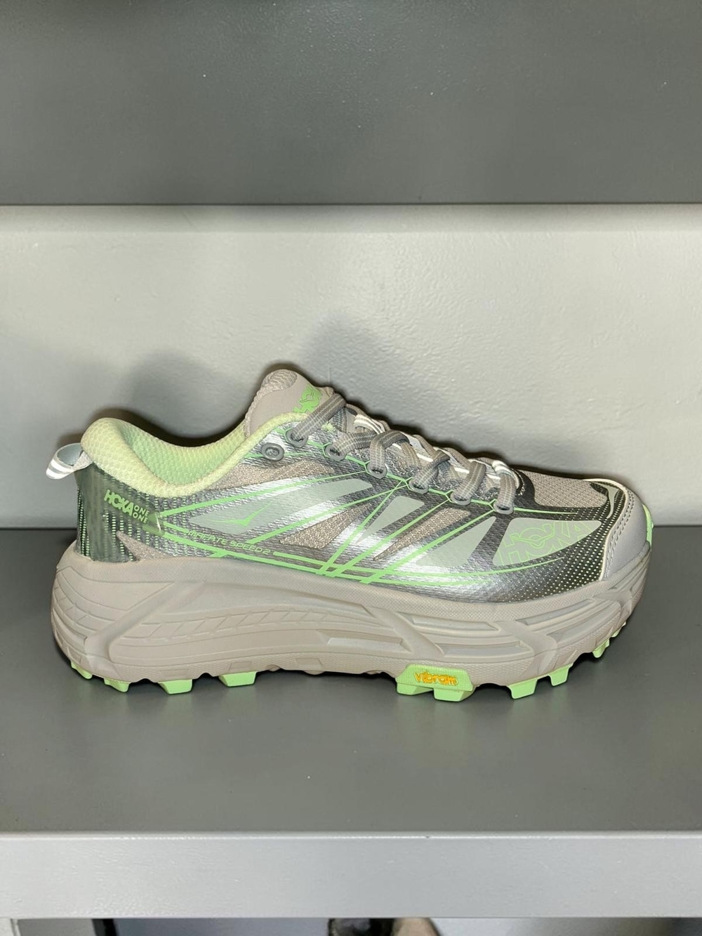 Hoka Women's Light Green and Beige Trail Runner